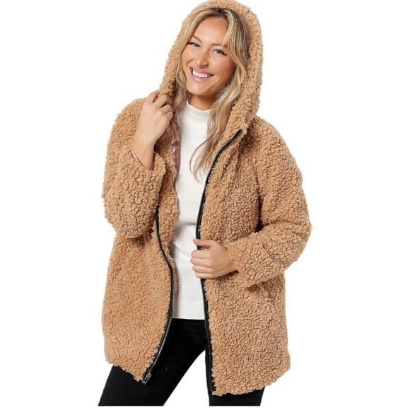 Isaac Mizrahi curly teddy coat with hood size 26 NWT - Picture 1 of 12